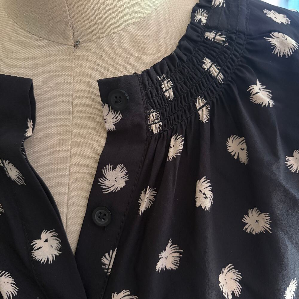 Rebecca Taylor Dandelion-Print Silk Shirtdress Black Size 12 - Picture 4 of 9